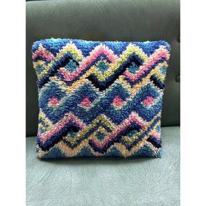 1970s latch hook pillow chevron stripes multicolored Boho chic
